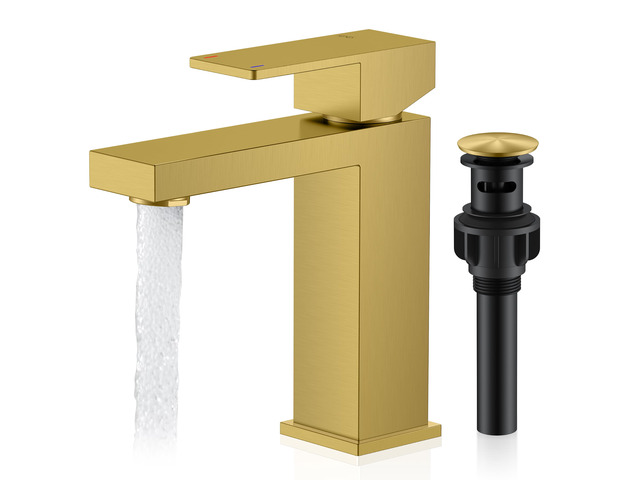 Brushed Gold Bathroom Faucet Single Hole, Single Handle Vanity Faucet Bathroom Sink Faucet with Pop Up Drain & Supply Lines, Lead-Free cUPC & NSF...