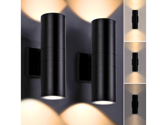 Dimmable Wall Lights Outdoor 2 Packs, Integrated LED Cylinder Up Down 12W 2700K Modern Aluminum Light, Waterproof Exterior Light for Porch Patio Door