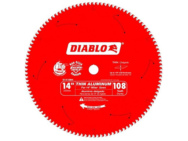 Saw Blade - 14' Diameter, 108 TCG Teeth, 1' Arbor for Thin Aluminum Cutting -.091' Kerf, -5 Degree Hook Angle.098' Plate, 5000 Max RPM - D14108N