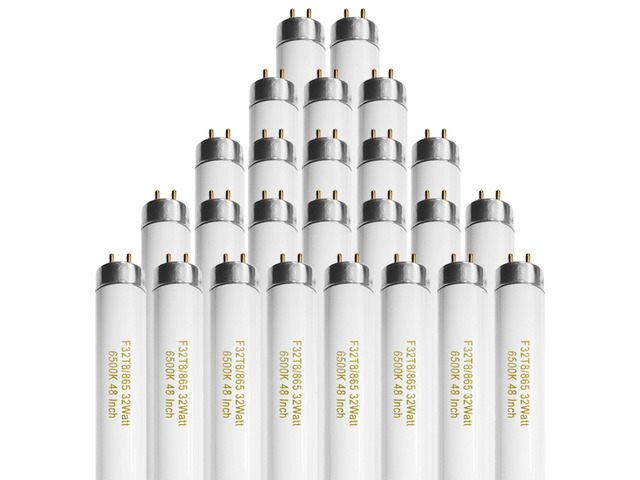 25 Pack T8 Fluorescent Bulbs 4 Foot, F32T8/865 Fluorescent Light Bulb 48 Inch 32 Watt 6500K Daylight 2500 Lumens G13 Base