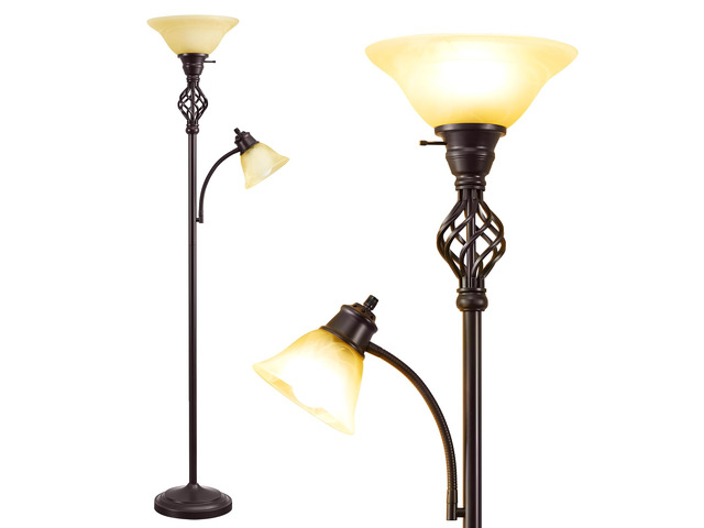 Torchiere Floor Lamp for Living Room, LED Standing Reading Light Yellow Glass Lampshade, 72' Vintage Tall Lamps for Corner Bedroom Home Office,...