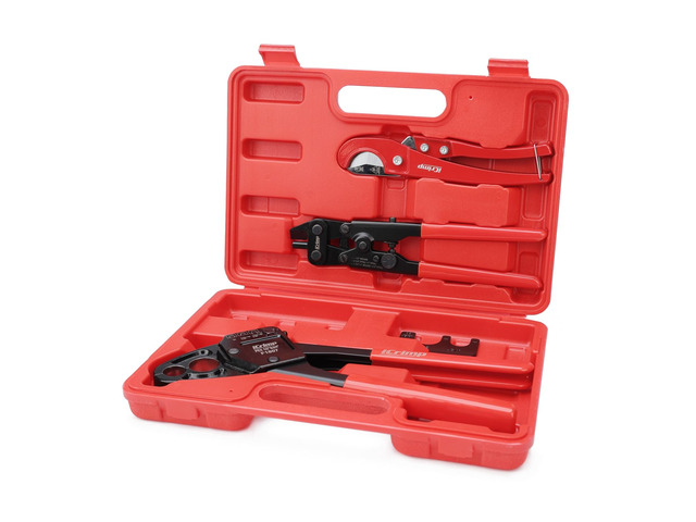 ICP-1234AH PEX Crimping Tool Kit - 1/2-in & 3/4-in Copper Crimp Rings, Dual Size Crimper, PEX Removal Tool and Pipe Cutter - Meets ASTM F1807 Standard