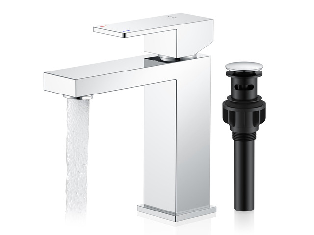 Chrome Bathroom Faucet Single Hole, Single Handle Vanity Sink Faucet Bathroom Sink Faucet with Pop Up Drain & Supply Lines, Lead-Free cUPC & NSF...