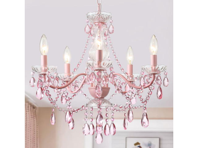 Modern Crystal Pink Chandelier, Not Acrylic Crystal,Pink Crystals Hanging Pendant Light for Girls Room,Ceiling Medallions, Farmhouse Glass...