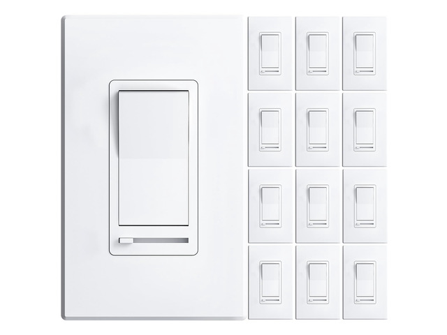 Dimmer Light Switch 12 Pack, 1-Pole or 3-Way, Horizontal Slide, White ETL listed, wall plate included, slide for 150W LED/CFL and 600W...