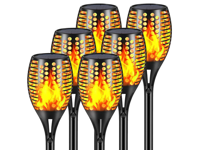 Solar Torch Lights 43' Flickering Flame Outdoor Waterproof 6 Pack 96 LED Higher & Larger Solar Flame Lights,10-12 Hours Runtime Auto On/Off for...
