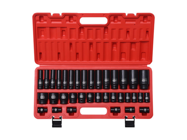 1/2' Drive Impact Socket Set, 35 PCS Shallow (8mm-32mm) & Deep (10mm-32mm) Metric, 6 Point, CR-MO Alloy Steel Axle Nut Socket for Auto Repair