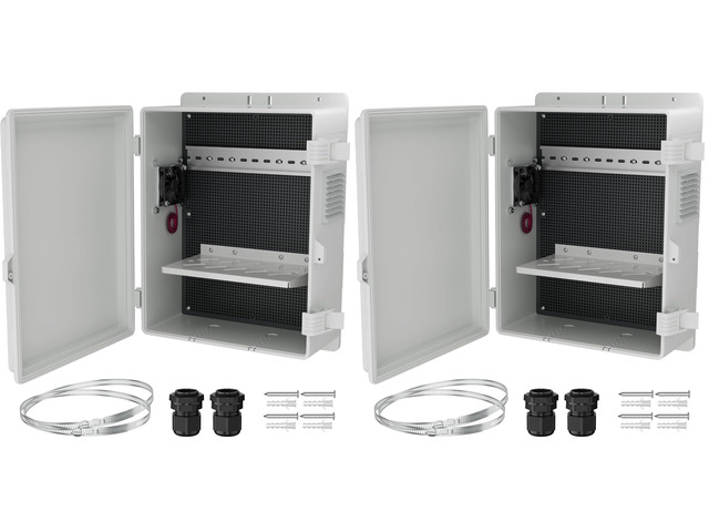 White Outdoor Electrical Box Waterproof Nema Enclosure 16x11x6 Plastic WiFi Box with Fan Vented Dust Screen (Pack of 2)