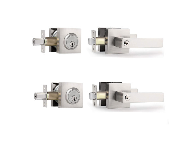 Heavy Duty Key Lock Combination Lockset, Satin Nickel, 2-3/8-2-3/4-Inch Adjustable Backset Latch, Fits 1-3/8-1-3/4-Inch Doors