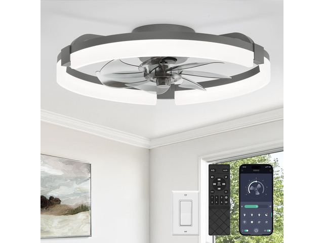 20' Ceiling Fans with Lights, Low Profile Fandelier for Bedroom Flush Mount Fan Light, Stepless Dimmable, App/Remote Control, 3 CCT Led, 6 Speeds,...