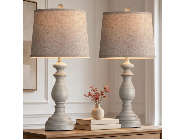 Traditional Table Lamp Set of 2, Rustic Farmhouse Table Lamps for Living Room Bedroom, 27' Bedside Desk Lamps Vintage Nightstand Lamps with Linen...