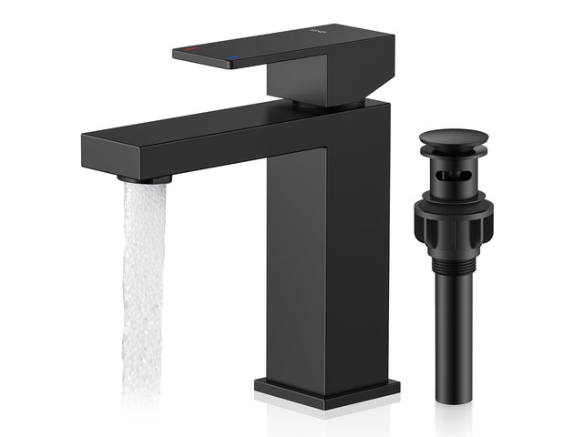 Matte Black Single Handle Bathroom Faucet 1 Hole, Black Vanity Faucet Bathroom Sink Faucet with Pop Up Drain & Supply Lines, Lead-Free cUPC & NSF...