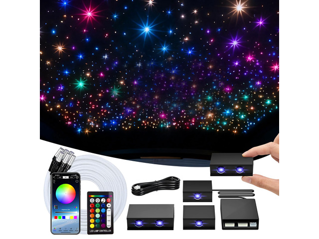 Split Starlight Headliner Kit - 1200pcs 0.02in 4.9ft Fiber Optic RGBW Star Lights for Car with 6 Light Heads 16W Engine Easy to Hide,Flexible...