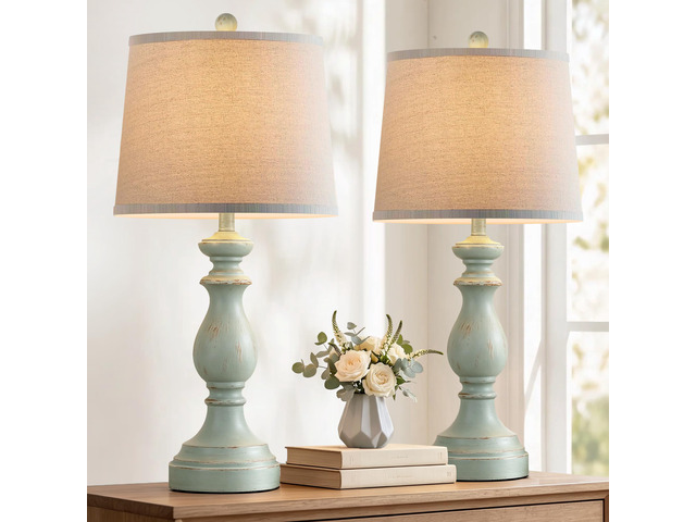 Traditional Table Lamp Set of 2, Rustic Farmhouse Table Lamps for Living Room Bedroom, 27' Bedside Desk Lamps Vintage Nightstand Lamps with Linen...