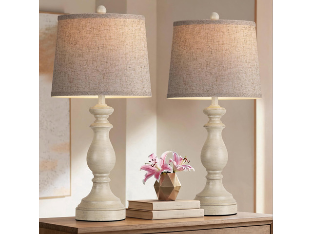 Traditional Table Lamp Set of 2, Rustic Farmhouse Table Lamps for Living Room Bedroom, 27' Bedside Desk Lamps Vintage Nightstand Lamps with Linen...