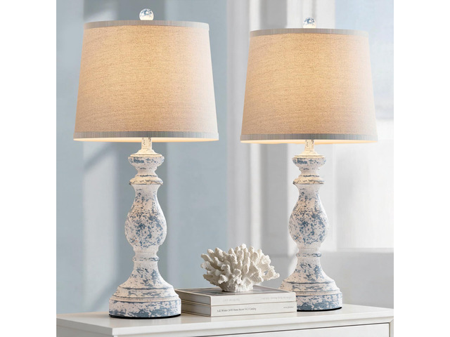 Traditional Table Lamp Set of 2, Rustic Farmhouse Table Lamps for Living Room Bedroom, 27' Bedside Desk Lamps Vintage Nightstand Lamps with Linen...