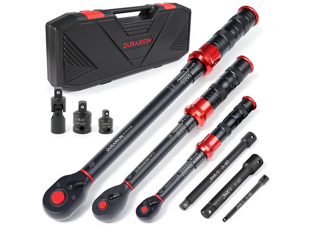 9PCS Torque Wrench Set 1/4' 3/8' 1/2' Drive 20240 in. lb 550 & 10170 ft. lb Click Torque Wrench 72-Tooth Dual-Range Â±3% Precision Adjustable Torque...