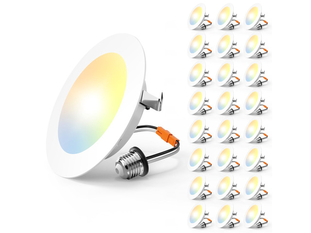 Recessed Lighting 4 Inch, 24 Pack 5CCT Flat LED Can Lights, White Flat Trim, 7W=60W, 700LM, 2700K/3000K/4000K/5000K/6000K Selectable, Dimmable,...