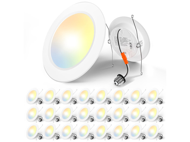 Recessed Lighting 5/6 Inch, 24 Pack 5CCT Flat LED Can Lights, White Flat Trim, 12W=110W, 1050LM, 2700K/3000K/4000K/5000K/6000K Selectable,...