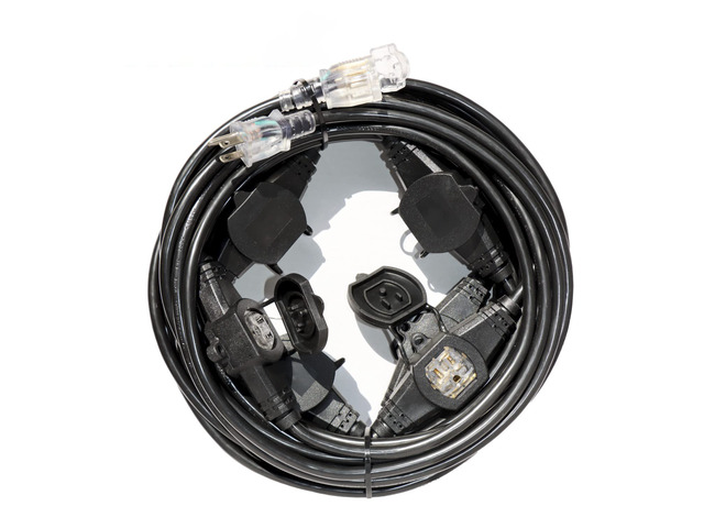 50FT Power Extension Cord 3 Prong, 14 Gauge SJTW 5-15R Cable Male Plug to Female Connector,7 Outlets,Multiple Evenly-Spaced Plug,Suitable for Stage...
