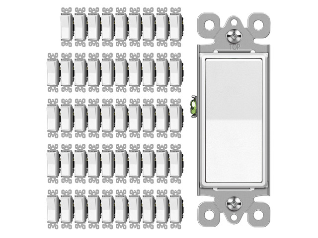 3 Way Matte White Decorator Wall Light Switch, Single Pole or Three Way, 15A 120/277V, On/Off Paddle Rocker Interrupter, UL Listed, 50 Pack