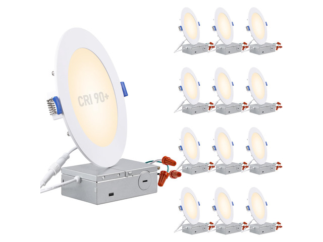 12-Pack 6 Inch Ultra-Thin LED Recessed Light, CRI90 12W, 3000K Aluminum, 5%-100% Dimmable, ETL & ES & FCC & IC, Slim LED Downlight with Junction...