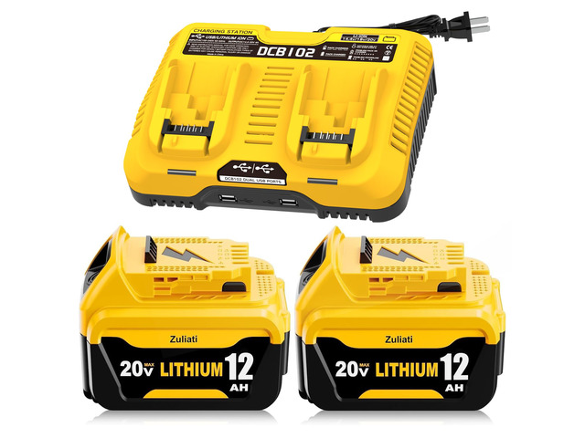 12Ah Replacement for Dewalt 20V Max Battery and DCB102 Charger (3PC) Compatible with Dewalt 20V Impact Driver, Hammer Drill, Sawzall, Vacuum