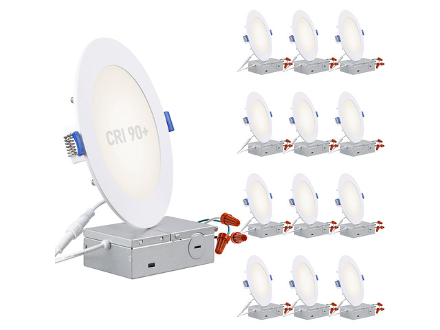 12-Pack 6 Inch Ultra-Thin LED Recessed Light, CRI90 12W, 4000K Aluminum, 5%-100% Dimmable, ETL & ES & FCC & IC, Slim LED Downlight with Junction...