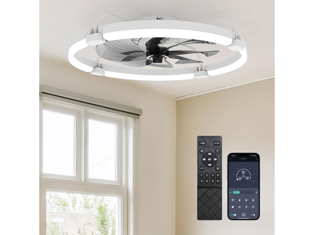 24 Inch Flush Mount Ceiling Fans with Lights, APP Control, White Quiet Reversible Motor, Night Light Mode, 6 Speeds, 3CCT, Dimmable, Low Profile,...