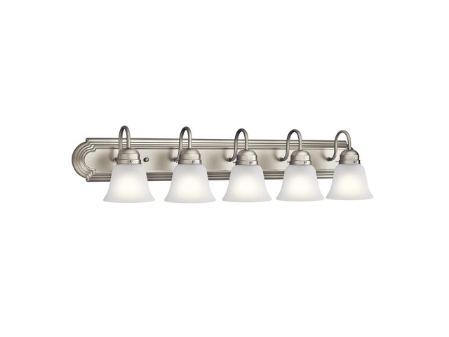 5-Light Bathroom Vanity Light, Brushed Nickel Clear satin etched glass vanity light for bathroom mirrors (36' x 8' x 12'), 5339NIS