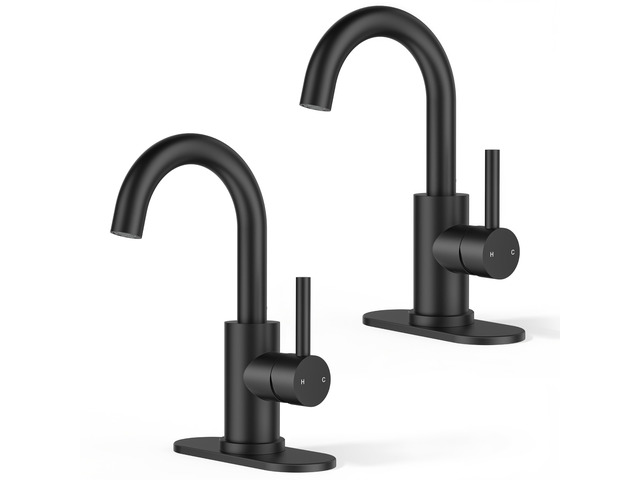Matte Black Bathroom Faucet 1 Hole 2 Pack Single Handle Sink Faucet with 6-inch Deck Plate for 1 or 3 hole(4-inch centerset)Sink Setup, Supply...