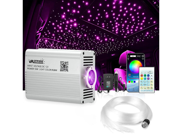 Starlight Headliner Kit - 500pcs 0.03in 9.8ft Fiber Optic Star Lights for Car with 16W RGBW, Twinkle & Music Sync, APP/Remote Control for Car...