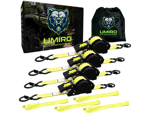 Retractable Ratchet Straps, 4-Pack, 1 Inch x 12 Feet Heavy Duty Tie Downs, 1760lb Break Strength, Self Retracting for Truck, Cargo, Trailer,...