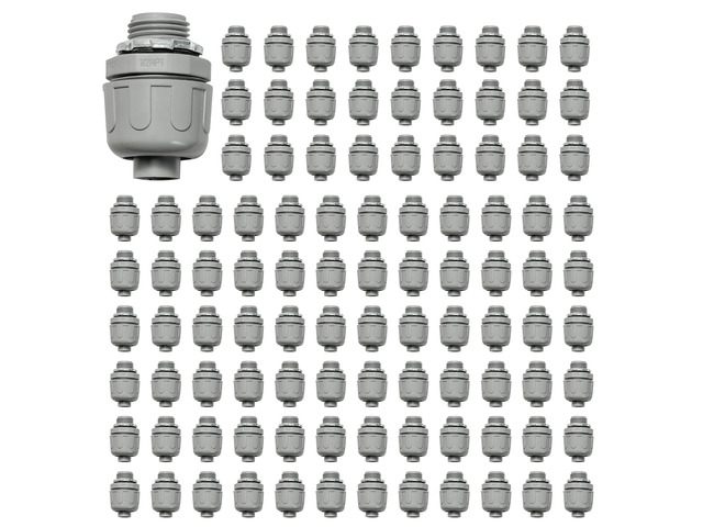 Conduit Connectors, 1/2 Inch, Straight, Grey, 100-Pack Liquid Tight Connector, NPT, Non-Metallic, for PVC Electrical Flexible Conduit Fittings, 180...