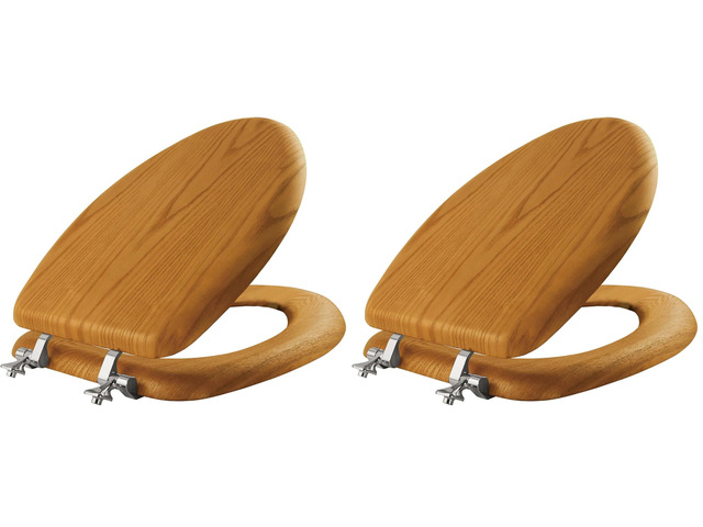Mayfair Natural Oak Veneer Toilet Seat with Chrome Hinges, Elongated, Wood (Pack of 2)