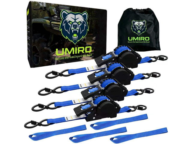 Retractable Ratchet Straps, 4-Pack, 1 Inch x 12 Feet Heavy Duty Tie Downs, 1760lb Break Strength, Self Retracting for Truck, Cargo, Trailer,...