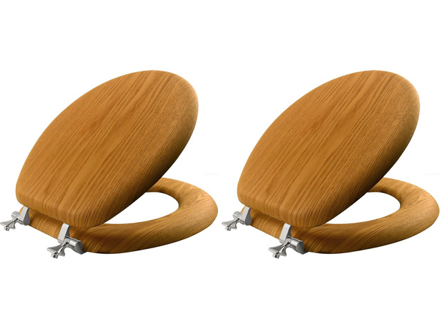 Mayfair Natural Oak Veneer Toilet Seat with Chrome Hinges, Round, Wood (Pack of 2)