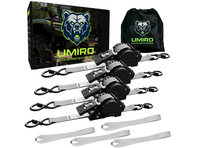 Retractable Ratchet Straps, 4-Pack, 1 Inch x 12 Feet Heavy Duty Tie Downs, 1760lb Break Strength, Self Retracting for Truck, Cargo, Trailer,...