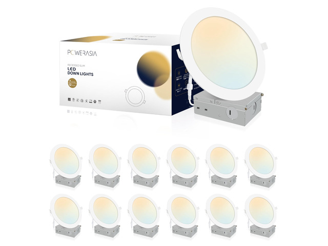 12 Pack 7 Inch LED Recessed Lighting, 5CCT Canless Wafer, White 2700K-6000K Selectable, 5%-100% Dimmable, Ultra-thin, Metal housing 1300LM 16W, IC...