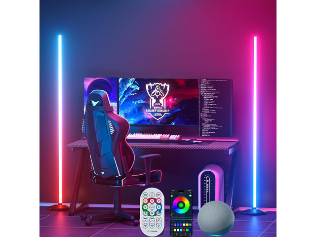 Corner Floor Lamp 2 Packs, Compatible with Alexa & Google Home, Smart RGB LED Corner Lamp with Music Sync 16M Colors 68+ Scene, APP and Remote...