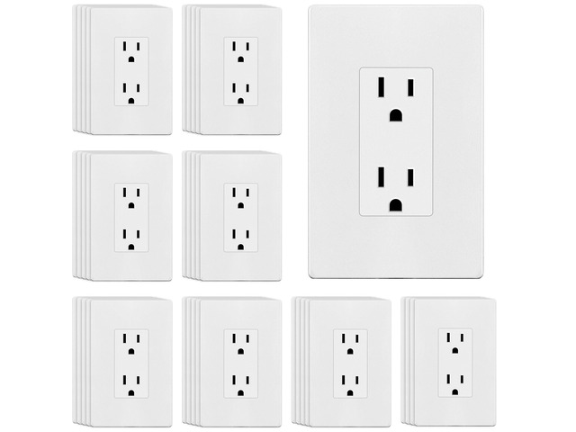 40 Pack Decorator Outlet 15A Receptacle with Screwless Wall Plate Self-Grounding, UL Listed, Standard Residential Electrical Outlets for Home,...