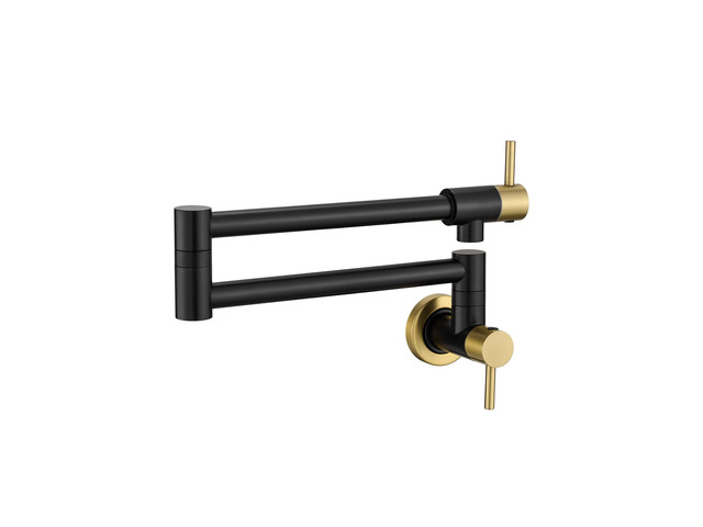Pot Filler Faucet Black and Gold for Kitchen Over Stove 22.5 Inch Wall Mount Folding Stretchable Kitchen Stainless Steel Pot Filler Double Joint...