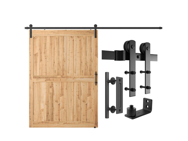 10 FT Heavy Duty Sturdy Sliding Barn Door Hardware Kit Black (Whole Set Includes 1x Pull Handle Set & 1x Floor Guide) Fit 60' Wide Door Panel (I...