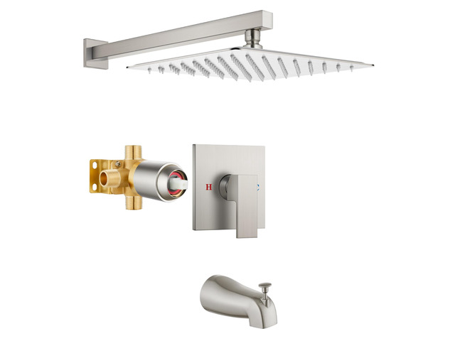 10 Inch Shower Faucet Set,Bathtub Faucet Kit,Brushed Nickel Shower Tub Faucet Set,Male Threads Rough-In Valve,Square Head Shower System