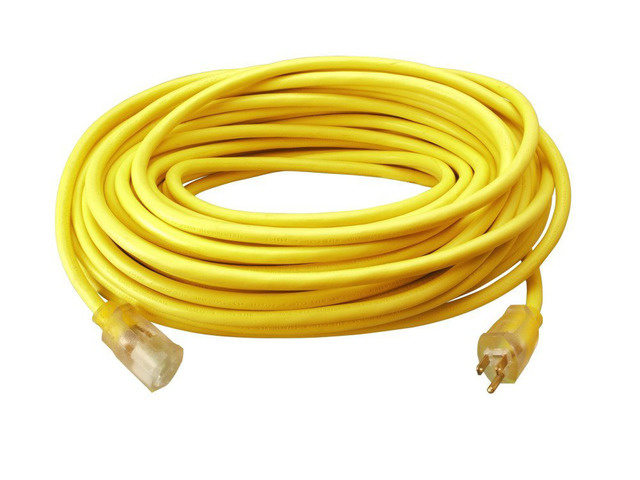Outdoor Extension Cord Durable Vinyl Jacket for For Farm, Ranch & Workshop - Lighted End With Reinforced Blades - SJTW, Yellow - 12 Gauge, 3 Prong...