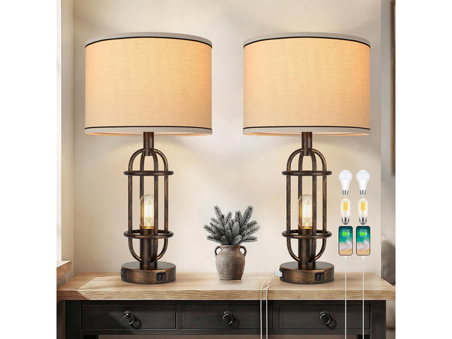 22.3Vintage Table Lamps for Living Room, Bedroom Lamps Set of 2 Retro Bronze, Farmhouse Bedside Lamps for Nightstand, End Table, Foyer, Dual Button...