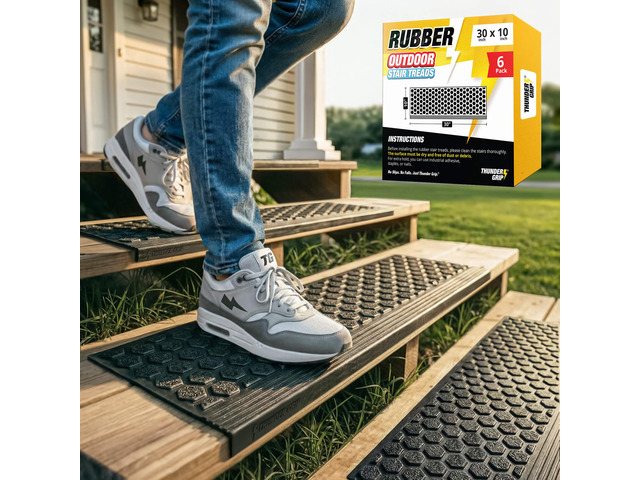 Rubber Stair Treads Outdoor 30' x 10' 6-Pack - Heavy-Duty Non-Slip Rubber Outdoor Stair Treads Non-Slip Weather Resistant, Exterior Rubber Mats for...