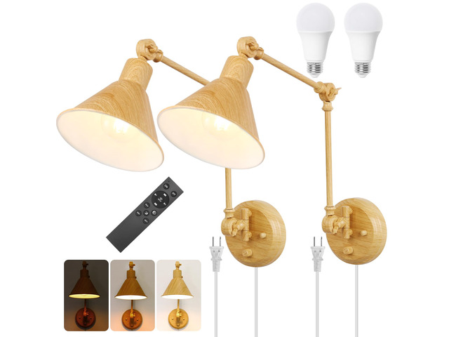 Dimmable Wall Sconce, Remote Control Plug in Wall Sconce Dimming 10%-100% and Adjustable Color Temperature 2700K-6000K, Swing Arm Wall Lights with...