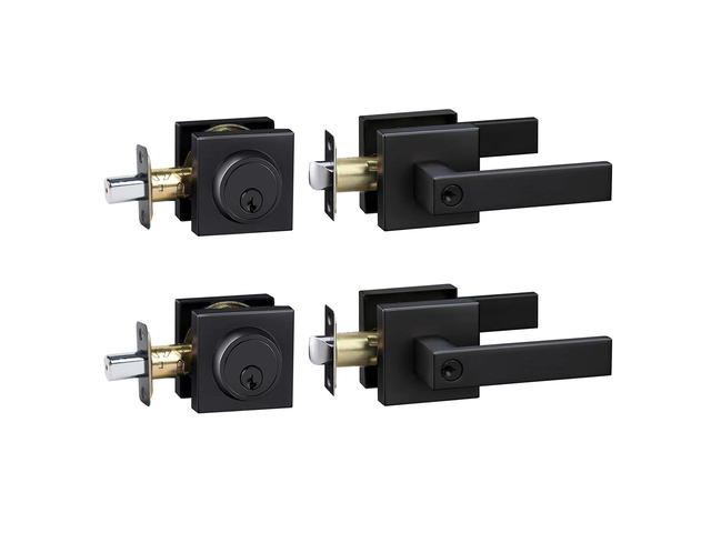 Exterior Door Lock Set with Deadbolt, Keyed Alike Door Handle with Lock, Heavy Duty Matte Black Door Knob and Deadbolt Combo for Front Entry Door,...