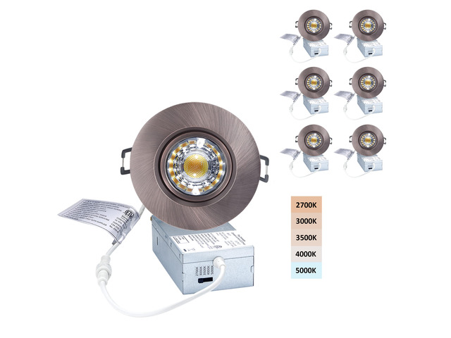 3 Inch Gimbal LED Recessed Lights 6 Pack,Adjustable Downlight,Bronze Oil Rubbed Bronze,360°Rotatable,Die-cast Aluminum, 8W 851LM, Premium Canless...
